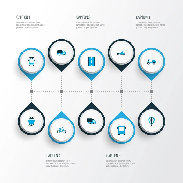 Transport icons colored set with bogie, helicopter, bike and other aerostat elements. Isolated illustration transport icons. — Stock Photo, Image