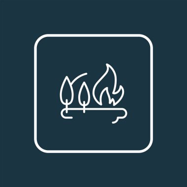 Orman ikonu çizgi sembolündeki yangın. Kaliteli kalite, trend biçiminde izole edilmiş ağaç ögesi.