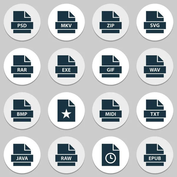 Typen-Symbole mit epub, raw, psd und anderen SVG-Elementen. Vereinzelte Symbole zur Illustration. — Stockfoto