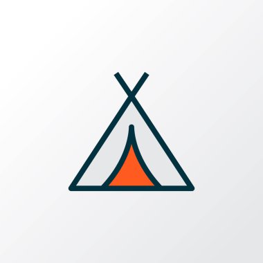 Çadır simgesi renkli çizgi sembolü. Moda tarzında birinci kalite izole kamp elementi.