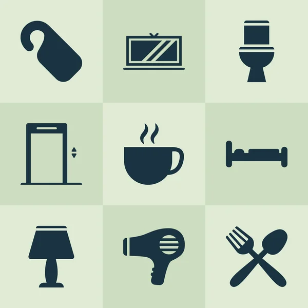 Toerisme iconen set met niet storen, haardroger, toilet en andere wc-elementen. Geïsoleerde illustratie toerisme iconen. — Stockfoto