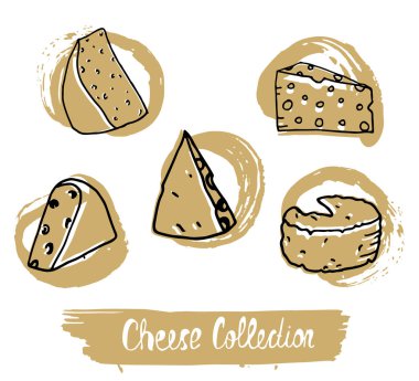El ile dairesel logo peynir vintage tarzı çizilmiş. Ambalaj, logo, yemek salonu, vb için hazır tasarım. Vektör çizim