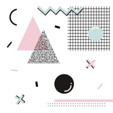 Geometrik memphis arka plan. Retro tasarımı için davetiye, kartvizit, posteri veya başlığı.