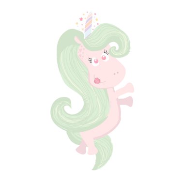 Beyaz izole şirin güzel tek boynuzlu at. Sihirli unicorn simgesi. Elle çizilmiş tek boynuzlu at t-shirt tasarım, kumaş, tekstil için idealdir