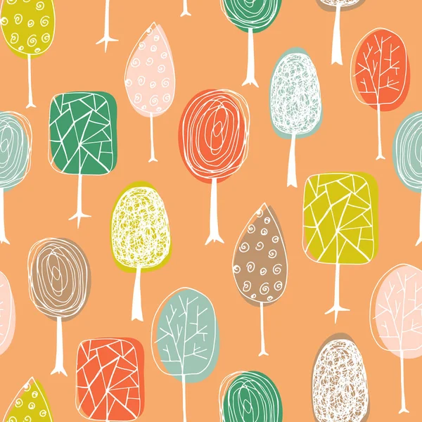 Seamless texture with hand drawn trees. Endless hand drawn autumn pattern. Template for design textile, fabric, backgrounds, packages, wrapping paper. Vector Illustration — Stock Vector