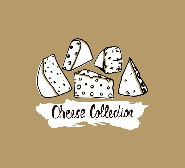 Fondo de queso dibujado a mano. Ilustración vectorial de queso en estilo vintage. Bandera de queso . — Archivo Imágenes Vectoriales
