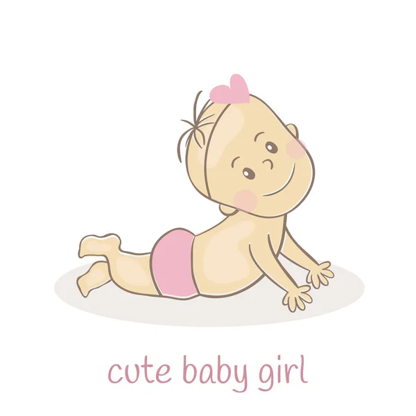 Милая маленькая девочка. Икона новорожденного ребенка. Улыбающийся мультяшный ребенок. Он может быть использован для детских карт душа, упаковки дизайна детских товаров и т.д. Векторная миграция — стоковый вектор