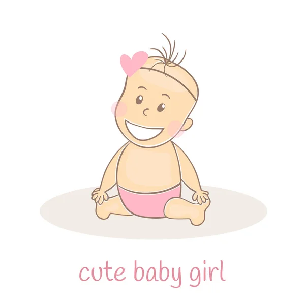 Cute little baby girl. Newborn baby icon. Smiling cartoon baby. It can be used for baby shower cards, packaging design baby products, etc. Vector Illustration — Stock Vector