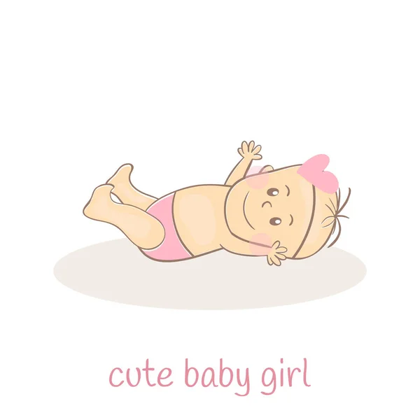 Schattig klein babymeisje. Het pictogram van de pasgeboren baby. Lachende baby's cartoon. Het kan worden gebruikt voor de baby shower kaarten, verpakking ontwerp babyproducten, enz. Vectorillustratie — Stockvector
