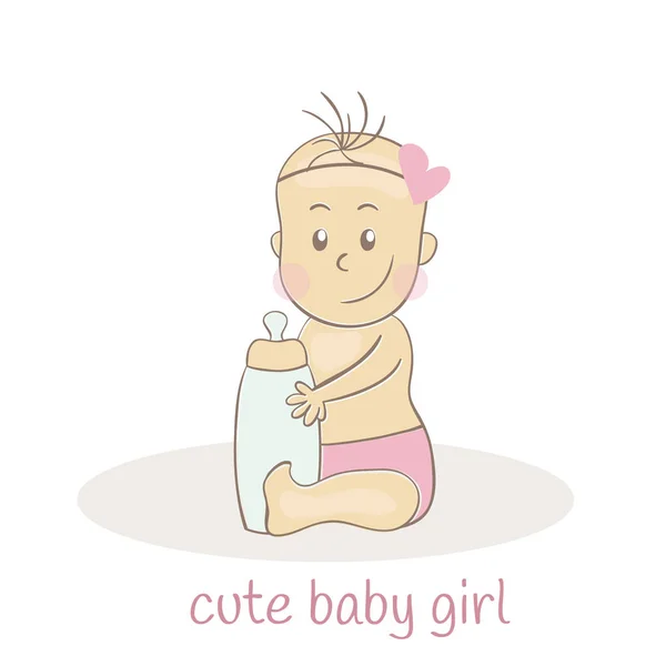 Милая маленькая девочка. Икона новорожденного ребенка. Reutrition baby icon. Улыбающийся мультяшный ребенок. Он может быть использован для детских карт душа, упаковки дизайна детских товаров и т.д. Векторная миграция — стоковый вектор