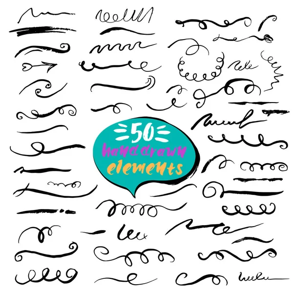 Koleksiyon vektör mürekkep Kenarlıklar ve bölücüler. El işi fırça darbesi, curl, swirls. Benzersiz tasarım öğeleri kümesi