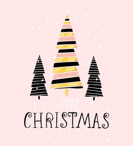 Radość Christmas zimowe wakacje mówiąc. Ręcznie rysowane z życzeniami z odręcznym napisem i choinki. Ilustracja wektorowa — Wektor stockowy
