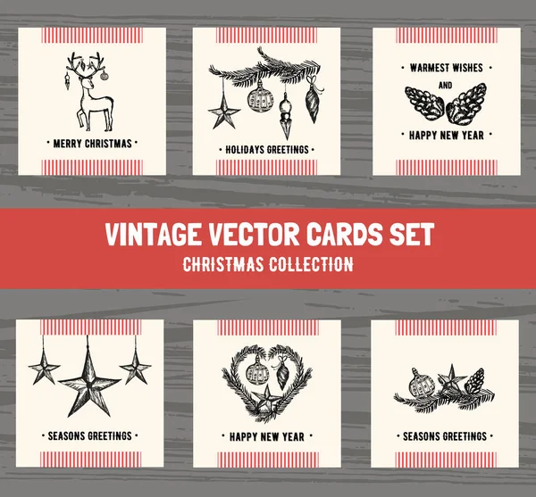 El topluluğu yılbaşı tebrik kartları çizilmiş. Noel ve tatil kartları retro tarzı. Vektör çizim