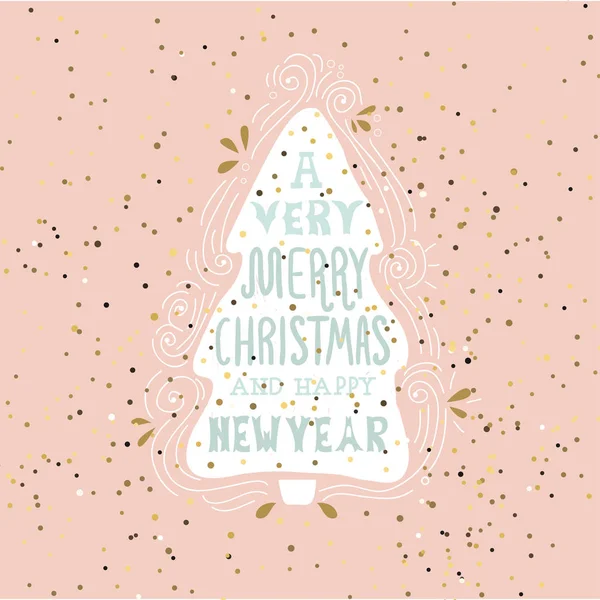 Весёлого Рождества и зимних каникул. Ручная открытка с надписью и рождественской ёлкой. Векторная миграция — стоковый вектор