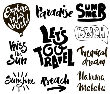 Yazın el yazısı harfleri ve alıntılar. Yaz ilham kaynağıyla yapılmış bir vektör der ki: