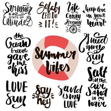 Yazın el yazısı harfleri ve alıntılar. Yaz ilham kaynağıyla yapılmış bir vektör der ki: