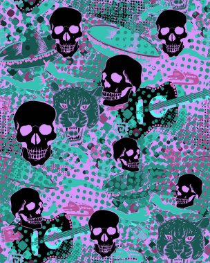 Meksika Ölüler Günü 'ne adanmış kusursuz bir model. Kumaş, duvar resmi, ambalaj kağıdı ve benzeri şeyler için uygun. 