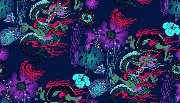 Muster Des Asiatischen Drachen Vektorillustration Geeignet Für Stoff Wandbild Packpapier — Stockvektor