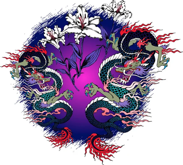 Conception Dragon Asiatique Illustration Vectorielle Pour Papier Peint Bannière Arrière — Image vectorielle