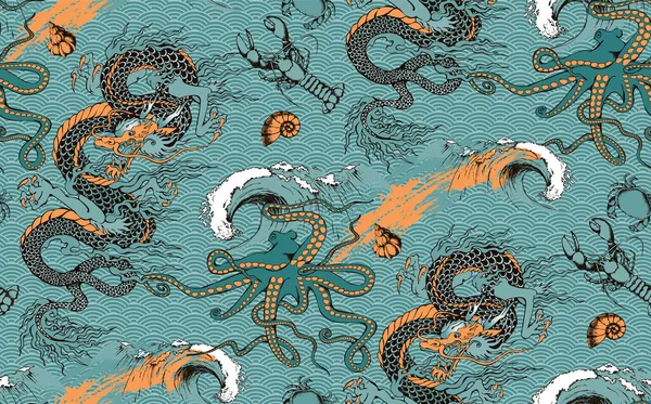 Абстрактный Рисунок Осьминога Морских Путешествий Векторная Иллюстрация Подходит Посуды Оберточной — стоковый вектор