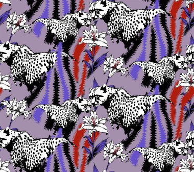 Kusursuz leopar deseni. Vektör çizimi. Kumaş, ambalaj kağıdı ve benzeri şeyler için uygun. Vektör illüstrasyonu