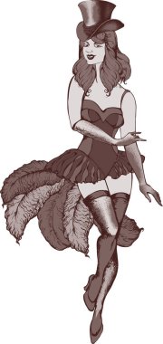 Burlesk dansçısı. İşlemeli stil. Vektör illüstrasyonu 