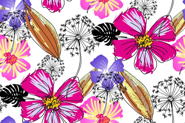 Harika Çiçekler Kusursuz Soyut Desen Vektör Çizimi Kumaş Duvar Resmi — Stok Vektör