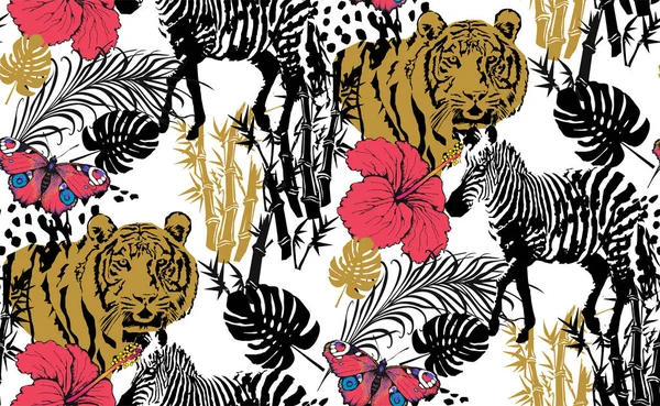 Zebra ve kaplan deseni. Kumaş, ambalaj kağıdı ve benzeri şeyler için uygun. Vektör illüstrasyonu