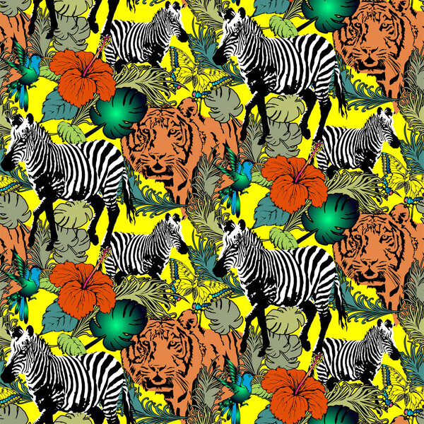 Pattern of zebra and tiger. Suitable for fabric, wrapping paper and the like. Vector illustration