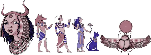 Древний Египетский Набор Подходит Плакатов Открыток Татуировок Векторная Иллюстрация Стиль — стоковый вектор