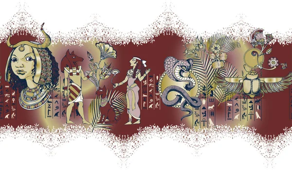Patrón Sin Costuras Con Motivos Egipcios Antiguos Ilustración Vectorial Adecuado — Archivo Imágenes Vectoriales