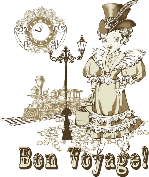 Linda Chica Vestida Estilo 1890 Ilustración Vectorial Buen Diseño Para — Archivo Imágenes Vectoriales