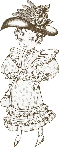 Linda Chica Vestida Estilo 1890 Ilustración Vectorial Buen Diseño Para — Vector de stock