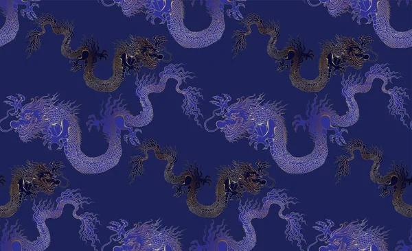 Схема Азіатського Дракона Векторні Ілюстрації Підходить Тканини Фрески Обгорткового Паперу — стоковий вектор