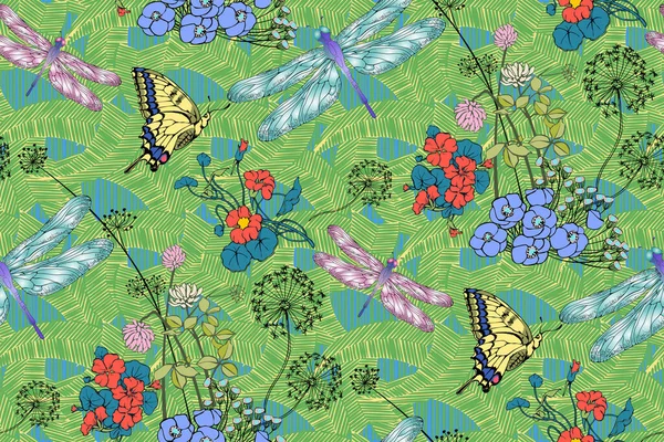 Nahtloses Libellenmuster Vektorillustration Geeignet Für Stoff Wandbild Tapeten Packpapier Und — Stockvektor