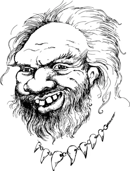 Allegro Neanderthal Illustrazione Vettoriale Adatto Manifesti Carte Tatuaggi Stile Incisione — Vettoriale Stock