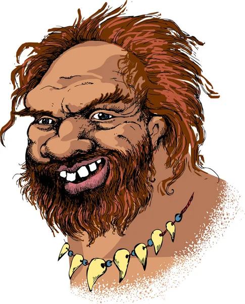 Cheerful Neanderthal Vector Illustration Suitable Posters Cards Tattoo Engraving Style — Stock Vector