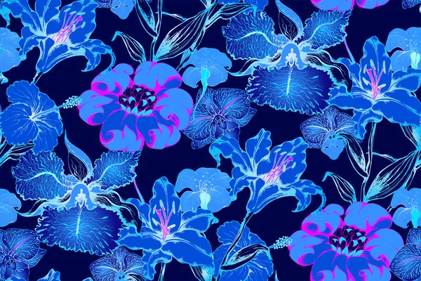 Fantastic Flowers Butterflies Seamless Border Vector Illustration Suitable Fabric Mural — Stock Vector