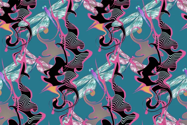 Nahtloses Libellenmuster Vektorillustration Geeignet Für Stoff Wandbild Tapeten Packpapier Und — Stockvektor