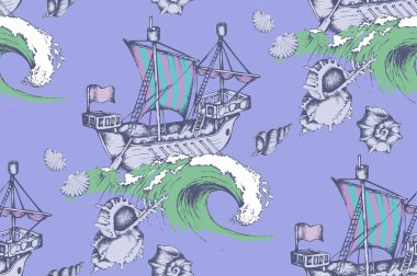 Kaliteli gemiler pürüzsüz. Vektör çizimi. Kumaş, ambalaj kağıdı, duvar resmi ve benzeri şeyler için uygun.