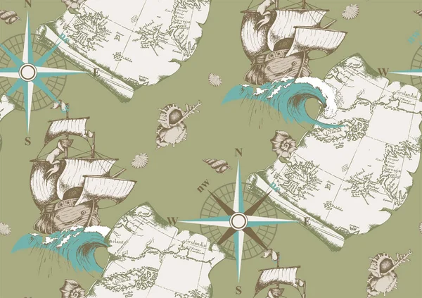 Kaliteli gemiler pürüzsüz. Vektör çizimi. Kumaş, ambalaj kağıdı, duvar resmi ve benzeri şeyler için uygun.