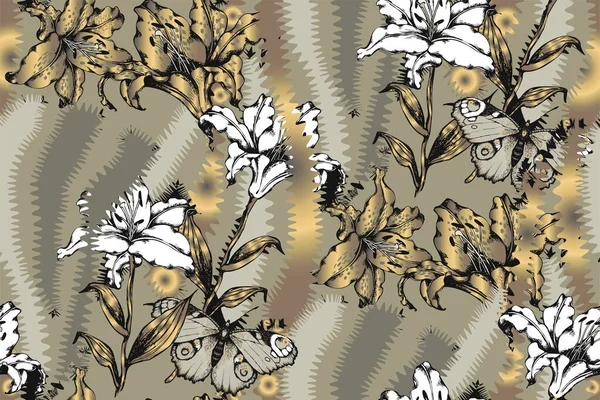 Lilienmuster Vektorillustration Geeignet Für Stoff Wandbild Packpapier Und Ähnliches — Stockvektor