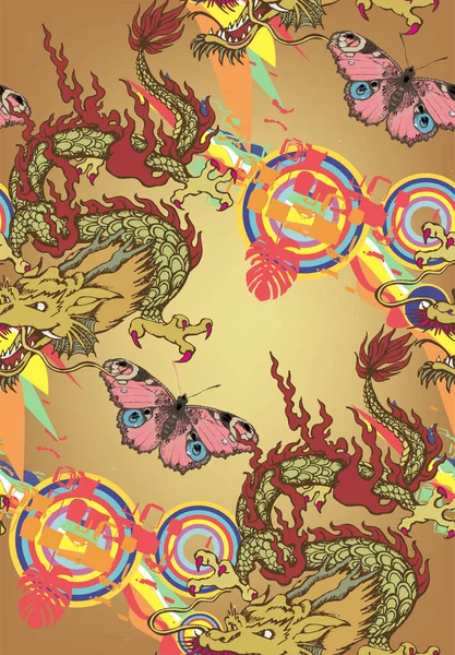 Muster Des Asiatischen Drachen Vektorillustration Geeignet Für Stoff Wandbild Packpapier — Stockvektor