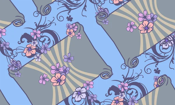 Fantastiques Fleurs Papillons Bleus Modèle Sans Couture Illustration Vectorielle Convient — Image vectorielle