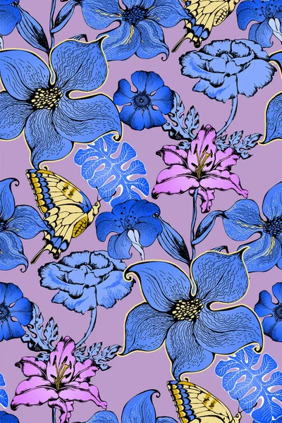 Fantastische Blumen Nahtlose Abstrakte Muster Vektorillustration Geeignet Für Stoff Wandbild — Stockvektor