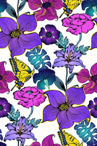 Fantastische Blumen Nahtlose Abstrakte Muster Vektorillustration Geeignet Für Stoff Wandbild — Stockvektor