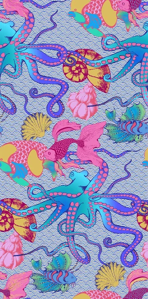 Patroon Van Fantastische Vissen Octopus Vector Illustratie Geschikt Voor Weefsels — Stockvector