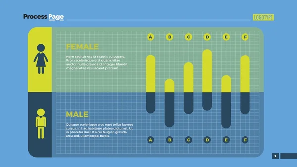 Plantilla de diapositiva de gráfico de barras para hombres y mujeres — Archivo Imágenes Vectoriales
