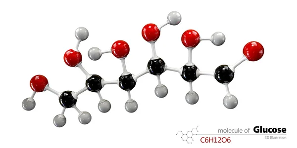 Molécula de glicose, modelo bola e pau. Glucopiranose . — Fotografia de Stock
