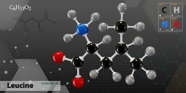 Απεικόνιση μορίου λευκίνη απομονωμένη σκούρο φόντο — Φωτογραφία Αρχείου
